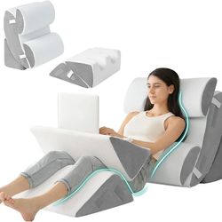 Hansleep Bed Wedge Pillow Set for After Surgery 6PCS, Post Surgery Pillow for Sleep Apnea and Acid Reflux Relief, Adjustable Reading Pillows Back Supp