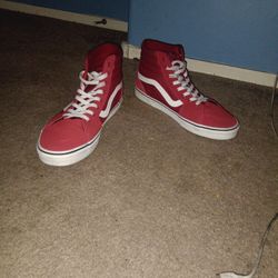 Vans High Top Red And White Shoes