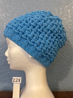 Adult Soft Chenille Blue Handmade Beanie Hat #228