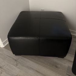 Square Leather Ottoman In Black 