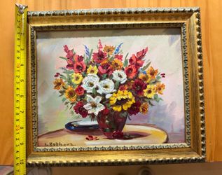 VINTAGE MID-CENTURY FLORAL STILL-LIFE OIL