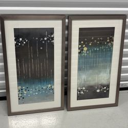 Two framed art prints, "Spot of Rain I" and "Spot of Rain II," by artist Laurie Maitland
