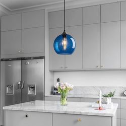 Blue Glass Pendant – Sleek Glow with Sculptural Clarity