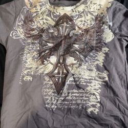 Y2K Affliction Style Grey Tee With Design 
