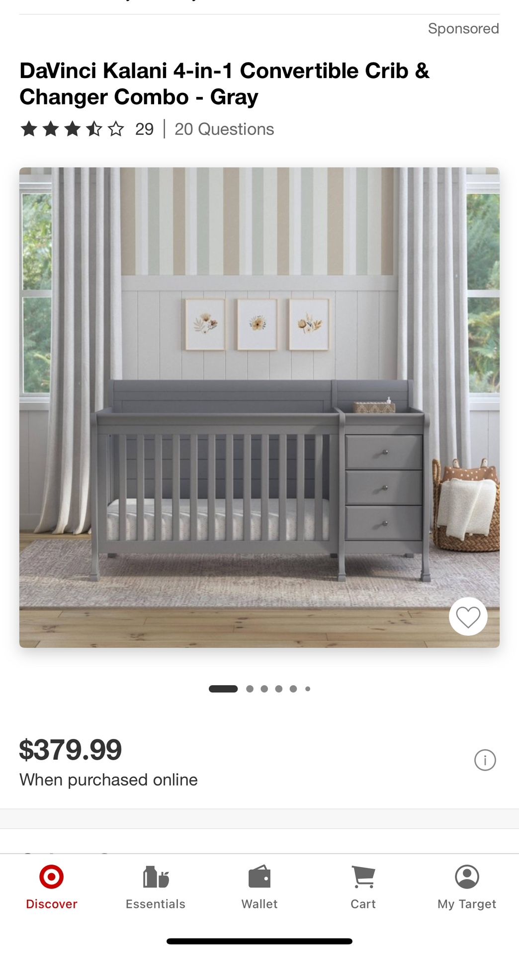 DaVinci Kalani 4 in 1 Convertible Crib & Changer Combo