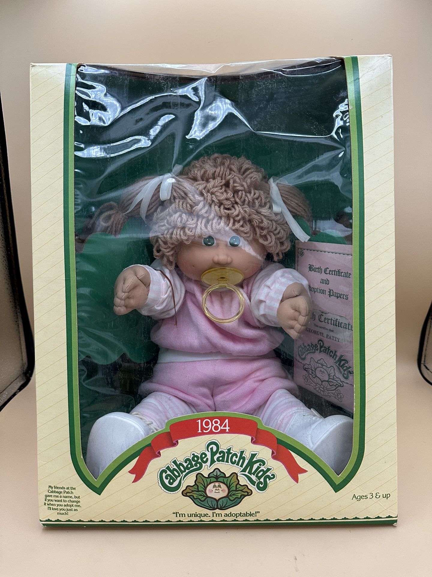 Vintage 1984 Cabbage Patch Kids Girl Doll Green Signature Pacifier(paci face)