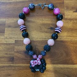 Cute Black Spider Pink Bow Chunky Bubblegum Necklace Halloween Girls Costume Jewelry