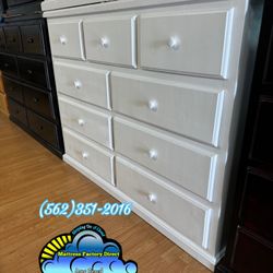 New Heavy Duty Madera Pine Wood 9 Drawer Premium White Dresser 