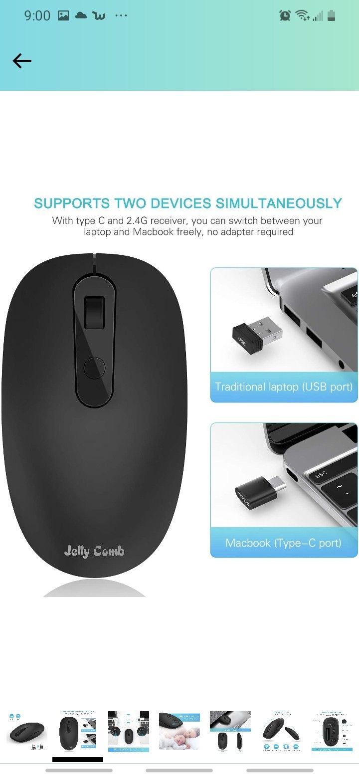 Type C Wireless Mouse, Jelly Comb 2.4G Wireless Mouse USB C Computer Cordless Mice with USB and Type C Receiver Compatible with Notebook, Computer, PC