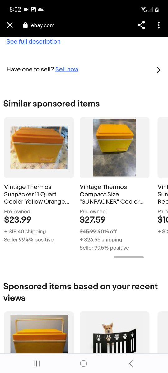 Vintage 1970's Thermos Sunpacker 11 quart 10 litre cooler Yellow Orange model 7713..
