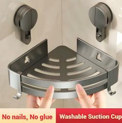 (Note Usage Scenarios & Installation Steps)No-Drill Aluminum Shower Caddy with Drainage, Hooks & 1-Touch Installation - Rustproof Waterproof Shower Or