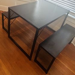 Sleek Kitchen Dining Room Table for 4 People Benches Computer Desk Shelves Modern Space Saving Furniture Black Small Apartments HILLCREST / UNIVERSITY