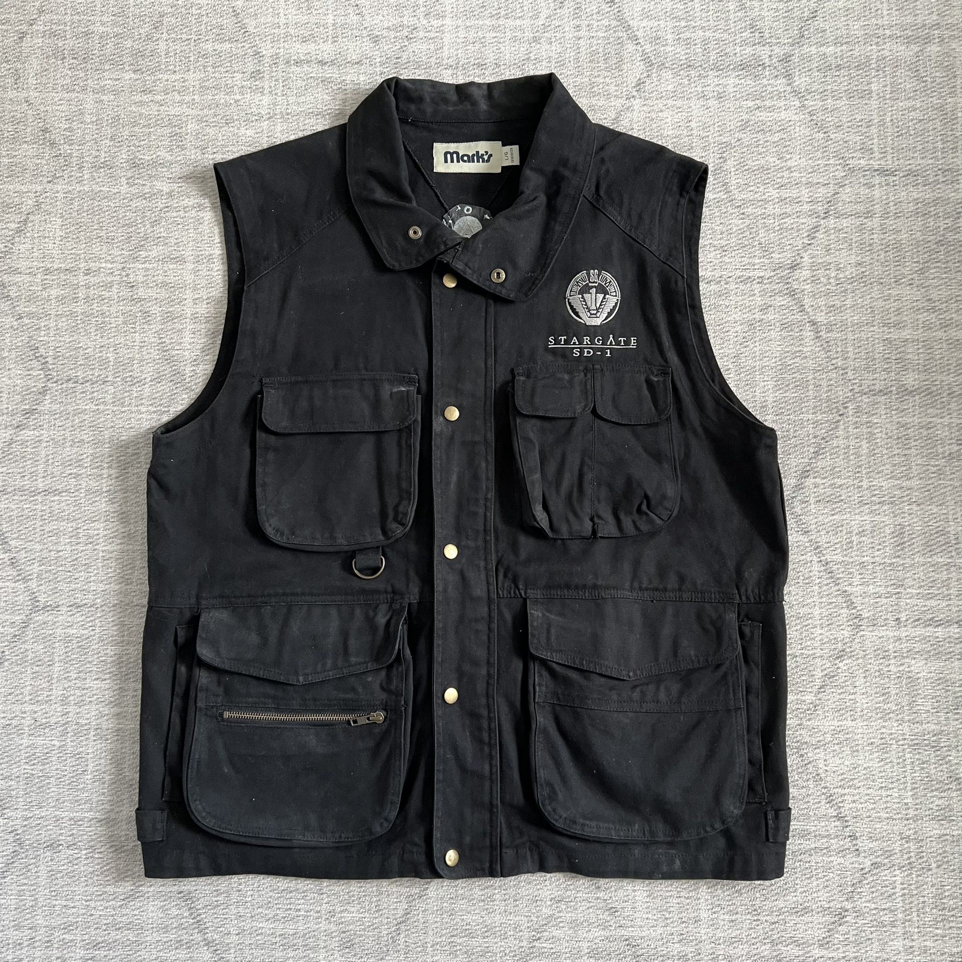 Vintage 2000s Y2K Stargate Atlantis Black Sci-Fi Utility Button Up Vest Jacket