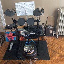 Drumset And Records And Speaker And Yamaha