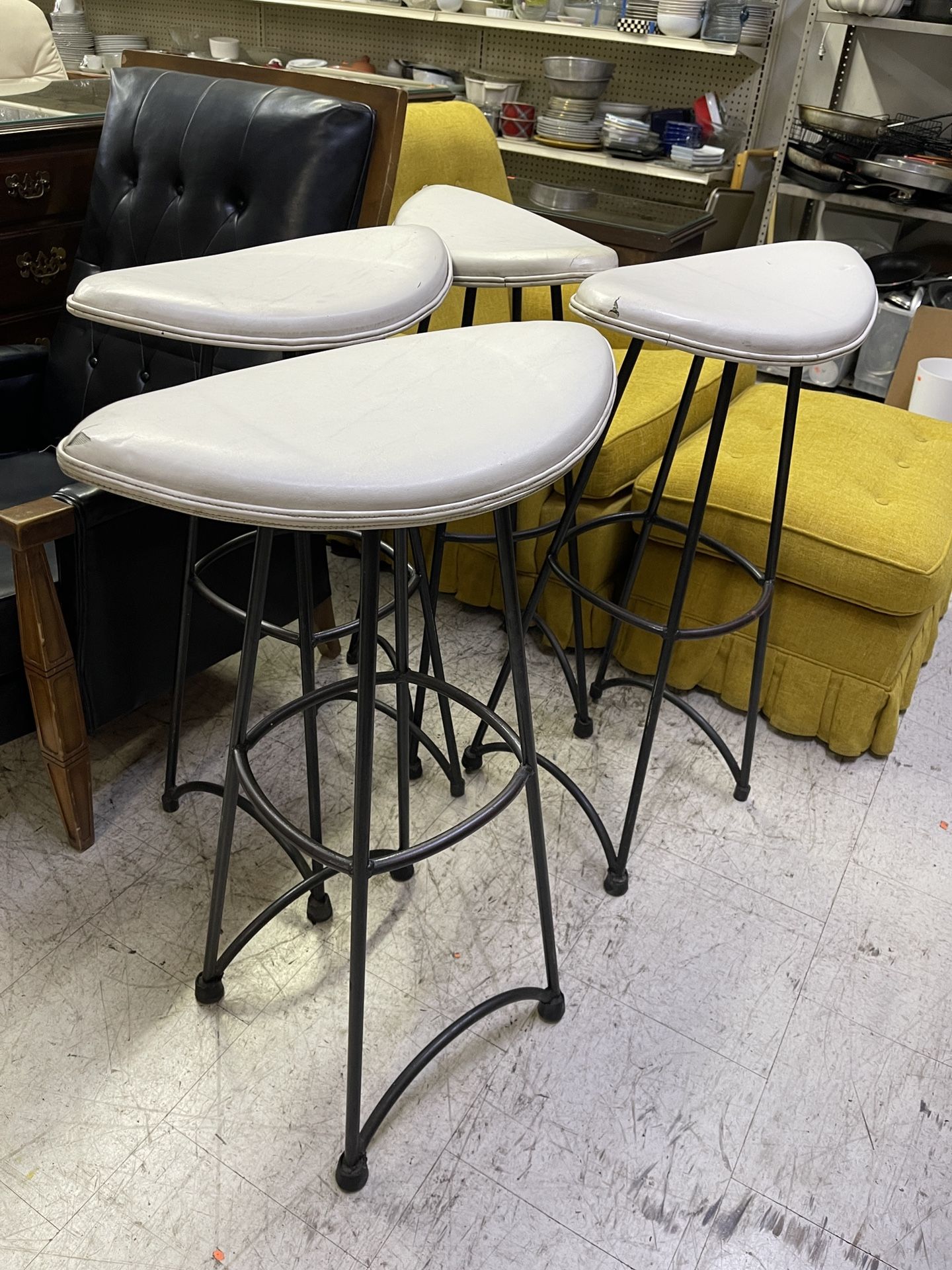 4 VINTAGE MID CENTURY MODERN SADDLE BAR STOOLS SOLID IRON