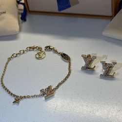 Louis Vuitton LV Diamond Stud Earrings And Louis Vuitton LV Bracelet 