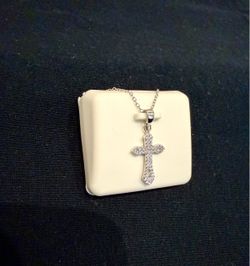 Silver Cross Pendant Necklace with CZ Stones