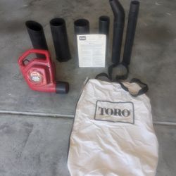 Toro Super Blower/Yard Vac, Electric. Includes all tubular attachments, Leaf Bag Never Used. Excellent Condition.