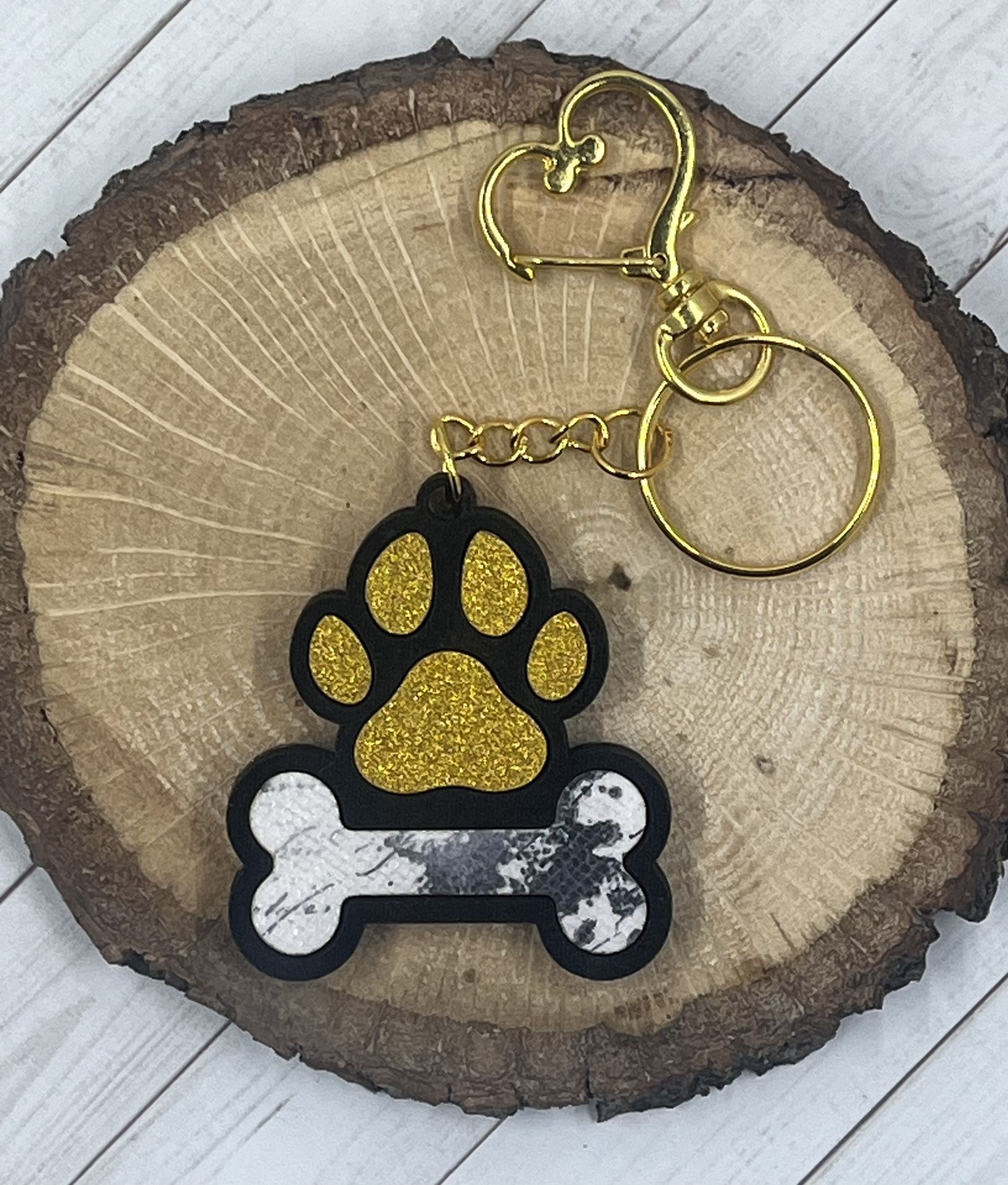 Dog Paw And Bone Keychain