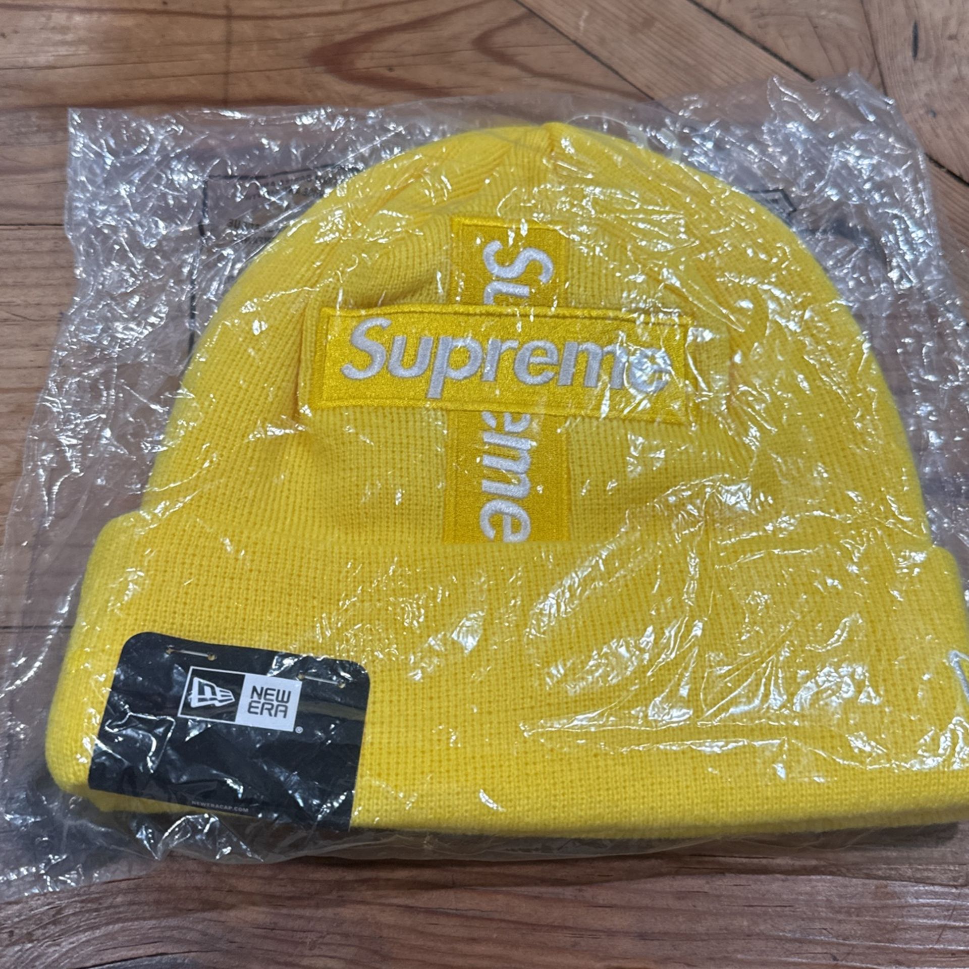 Supreme New Era Cross Box Logo Beanie Lemon