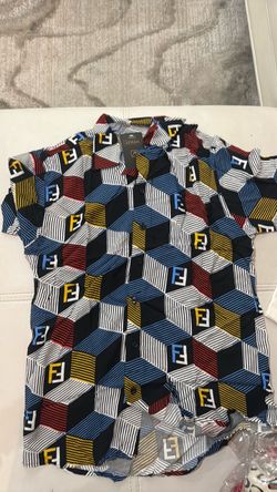 FF Monogram Print Button-Up Short Sleeve Shirt