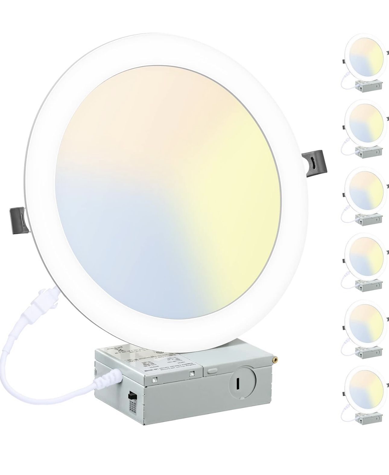 6 Pack 8 Inch LED Recessed Lighting with Junction Box Ultra-Thin, 3000K/4500K/6000K Selectable, 8" Dimmable Canless LED Downlight, 1800LM CRI80 High B