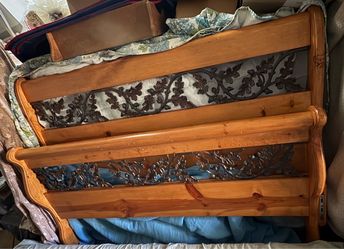 Queen Wooden Bed Frame with Metal Accents