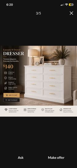 Brand new heavy duty, eight luxury dresser drawer in white