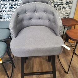   Gray Fabric Swivel Bar Stool Set of 2 - Elegant Comfort & Style!