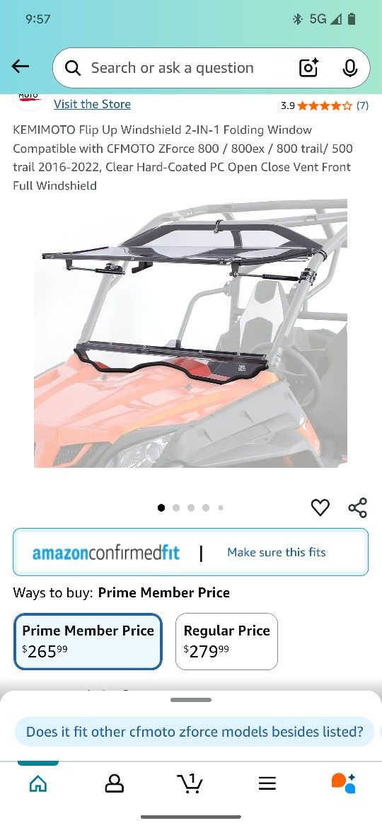 Flip Up Windshield 2-IN-1 Folding Window Compatible with CFMOTO ZForce 800 / 800ex / 800 trail/ 500 trail 2016-2022, Clear Hard-Coated PC Open Close V