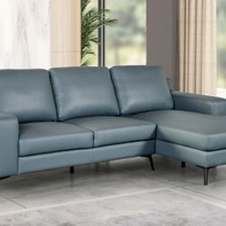 Brand New Blue Leather Modern Style Sectional Sofa