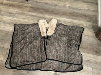 Plaid Poncho Fur Collar One Size 