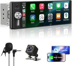Single Din Radio Car Stereo with Apple CarPlay & Android Auto, 6.28 Inch HD Touch CarPlay Screen, Backup Cam,Bluetooth, MP5,USB Type-C, SWC, EQ, FM Ra