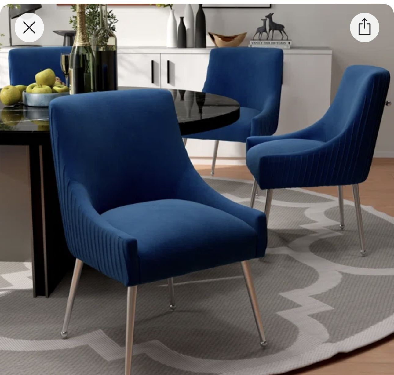 6 Plush Navy Blue Velvet Dining Chairs