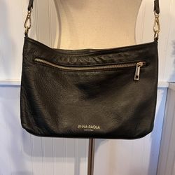 Anna Paola Black Leather Crossbody Shoulder Bag.