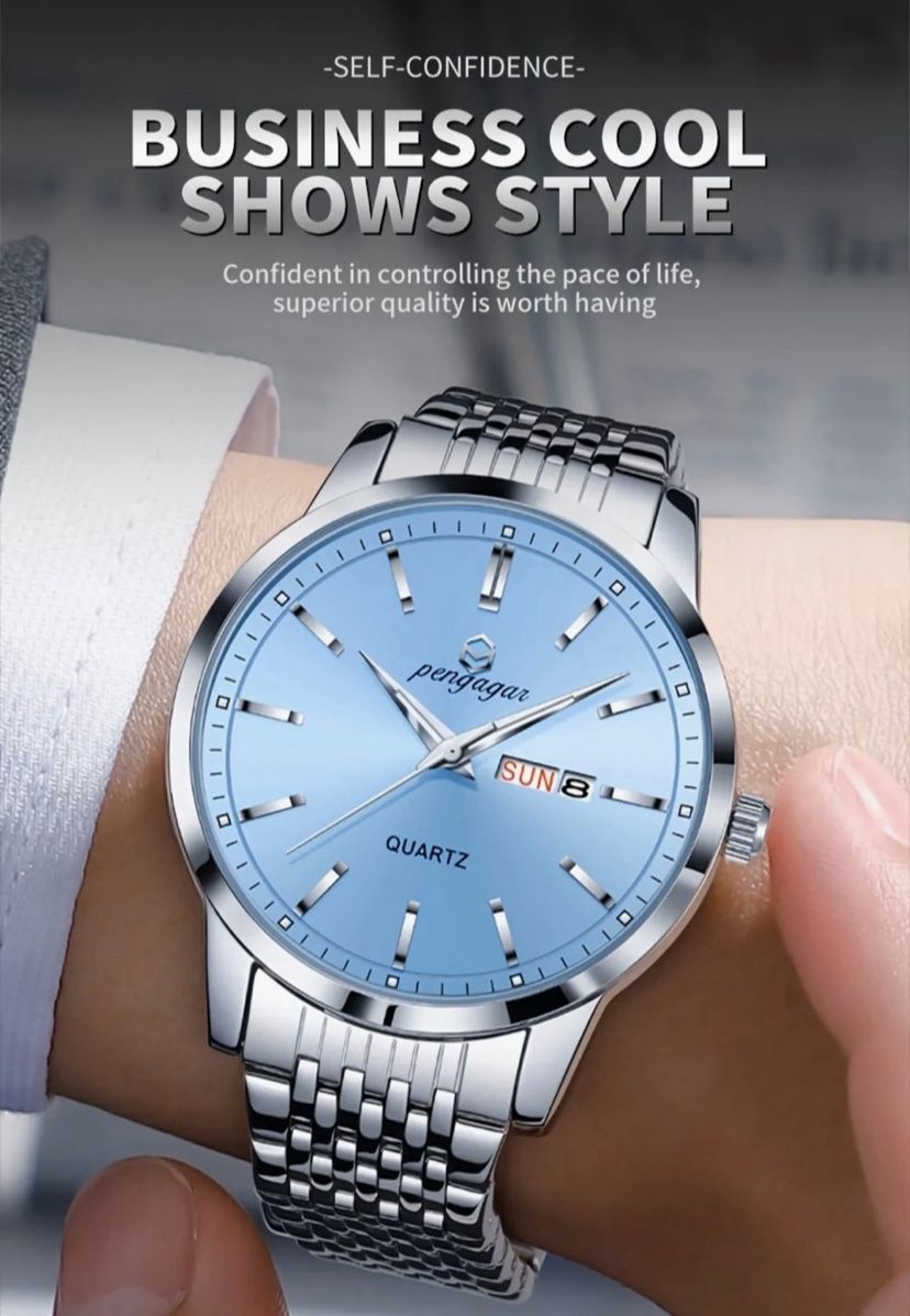 PENGAGAR Classic Fashion Calendar Week Waterproof Luminous Men's Quartz Watch,