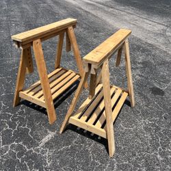 $40 for both! IKEA Mittback Solid Wooden Birch Trestle Table Desk Bases! Mix and Match Table Tops! 18x27x28in 