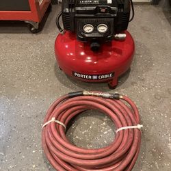 Air Compressor Porter Cable With Long Hose. 6 Gallon, 150 psi. 