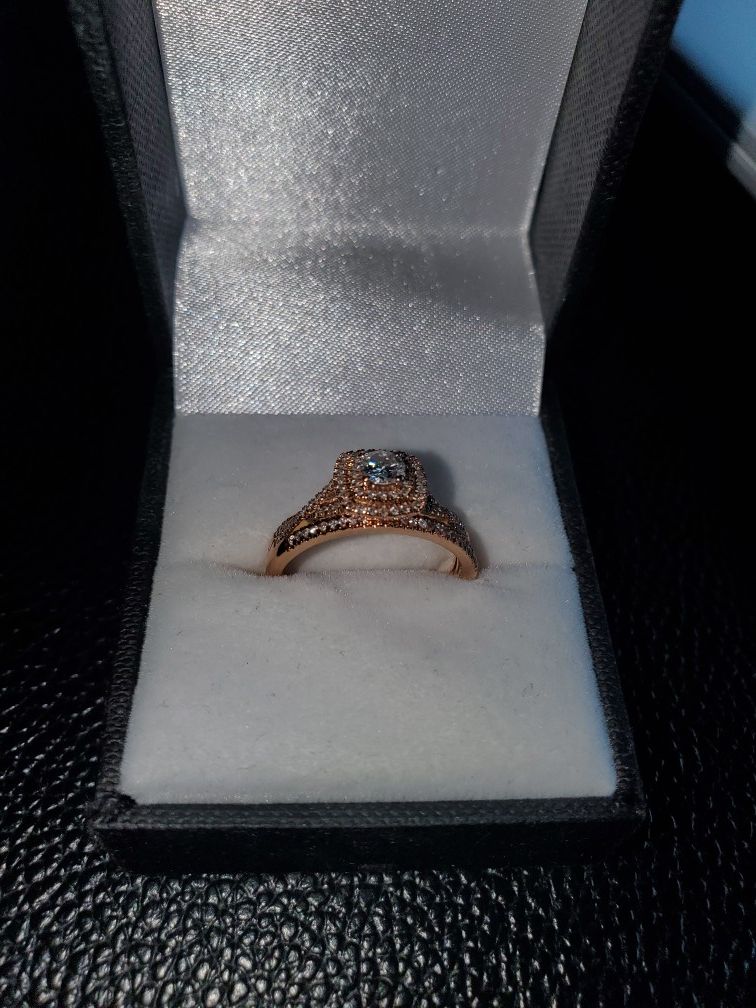 Rose Gold Diamond Engagement and Wedding Rings Set