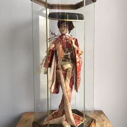 Vintage Japanese Geisha Doll with 18” Glass Case -  Atlantis Collection