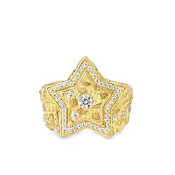 10k Yellow Gold Star Design Signet Ring 