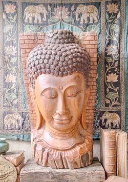 Large vintage hand carved Buddha wall relief