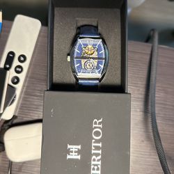 HERITOR AUTOMATIC MASTERSON SEMI SKELETON LEATHER BAND WATCH SILVER/BLUE-HERHS3502