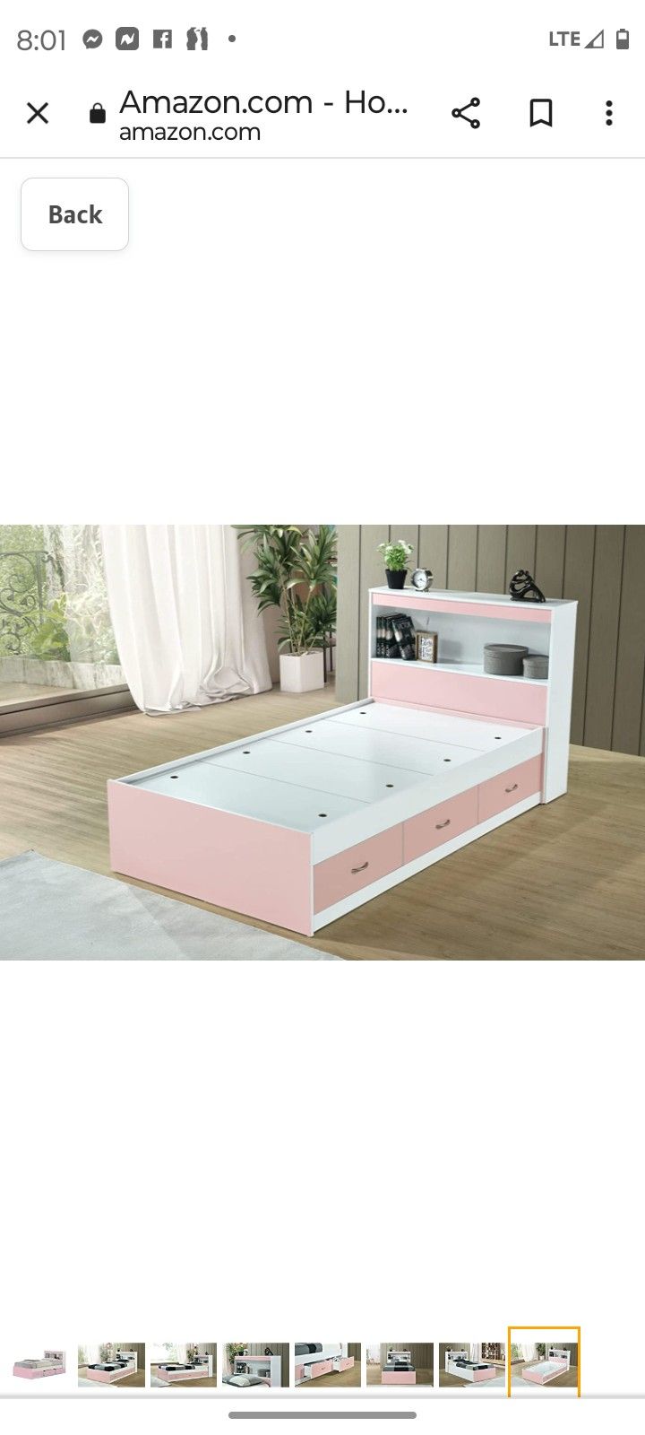 Hodedah 3Drawer Captain Storage Bed, Pink/White, with Headboard for