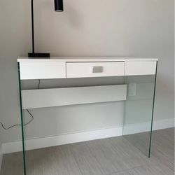 Glass Desk With Outlet & Vanity Impressions Mirror 