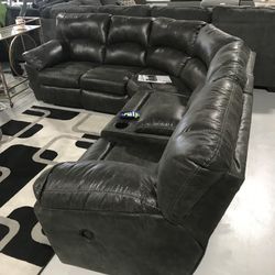 Black Faux Vintage Leather 2 Piece Reclining Sectional 