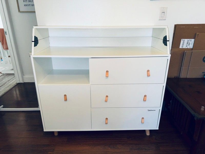 White Nursery Dresser / Baby Dresser with Foldable Top / Baby Changing Table With Drawers