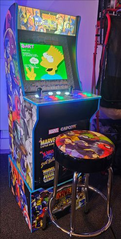 Marvel vs Capcom Arcade1up Cabinet With Over 15,000 Video Games with matching stool