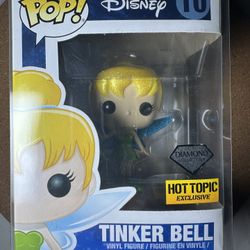 Funko Pop 'Disney' TINKER BELL GLITTER Vinyl Figure #10 Hot Topic Diamond NIB