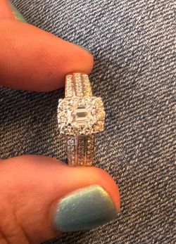 14K White Gold Emerald Cut Lab-Created Diamond Halo Ring
